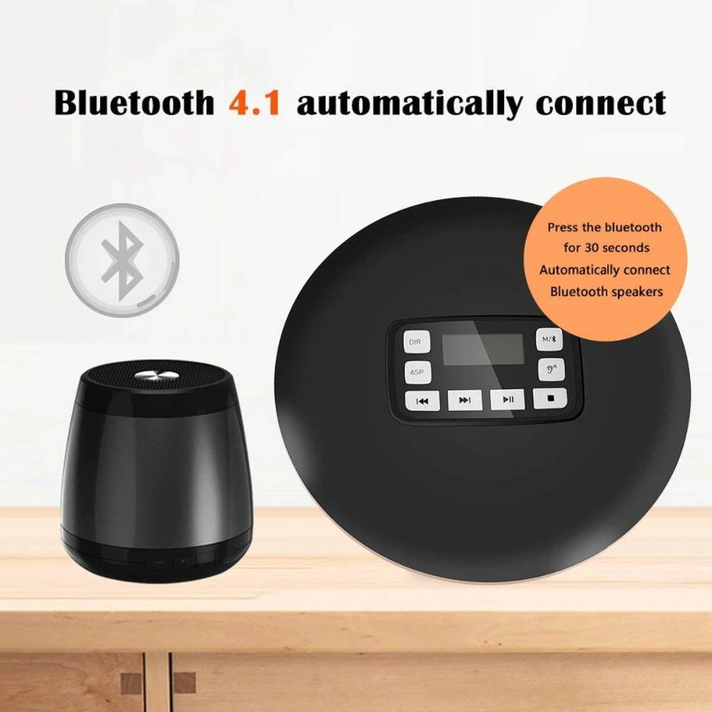 Bluetooth CD Player with LCD Display/Headphone Jack Anti-Skip Protection Anti-Shock Ultra Thin Personal CD Music Player