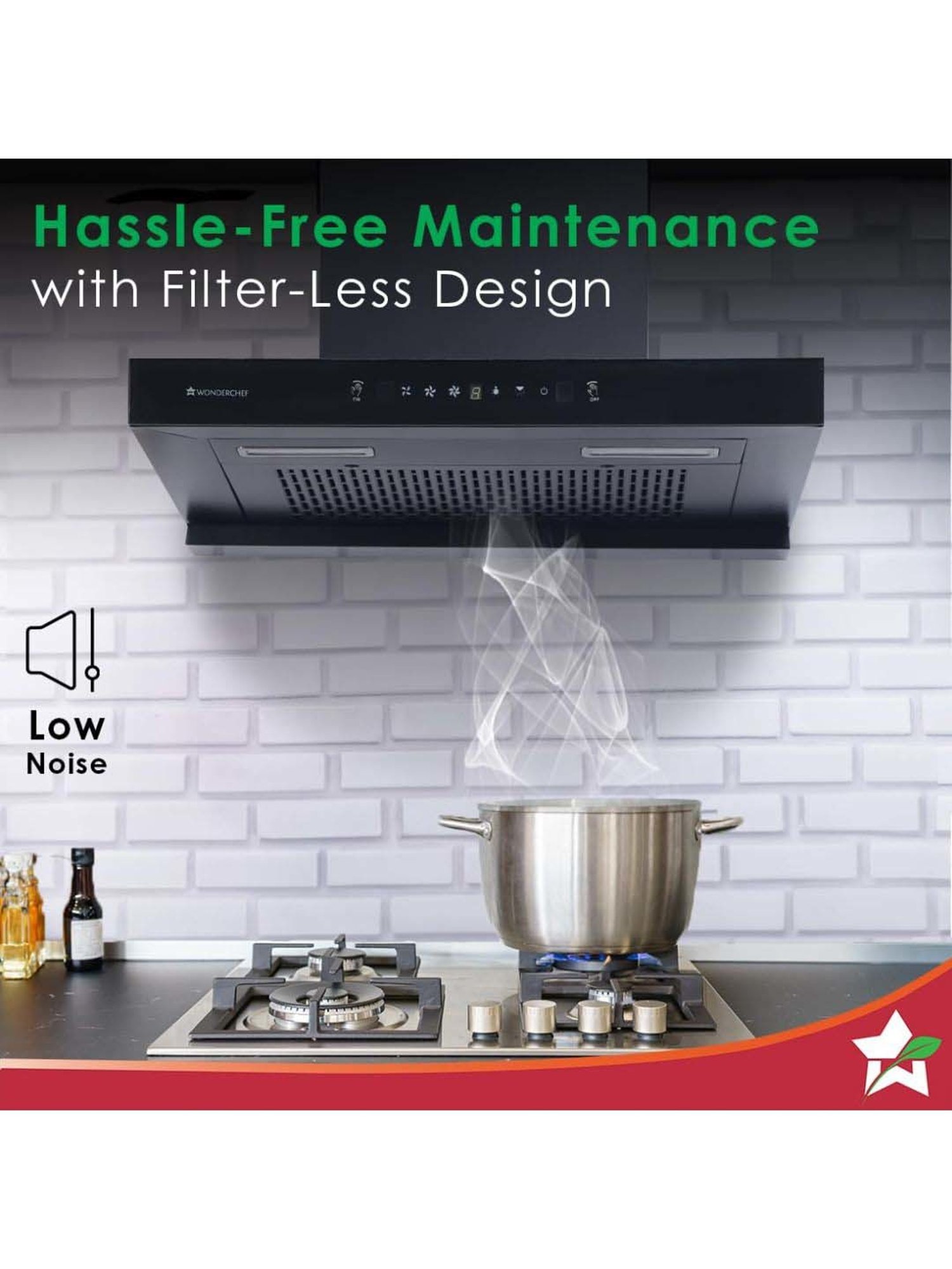 Glen CH6076AC75 1400CMH 75cm Wall Mounted Chimney (Black)