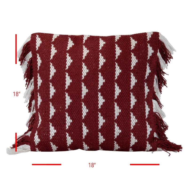 Red Triangle Pattern Hand Woven 18x18" Outdoor Decorative Throw Pillow with Hand Tied Fringe - Foreside Home & Garden