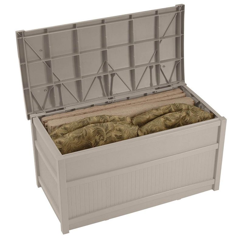 Suncast DB5000 50 Gallon Outdoor Storage Stay Dry Resin Patio Deck Box, Taupe