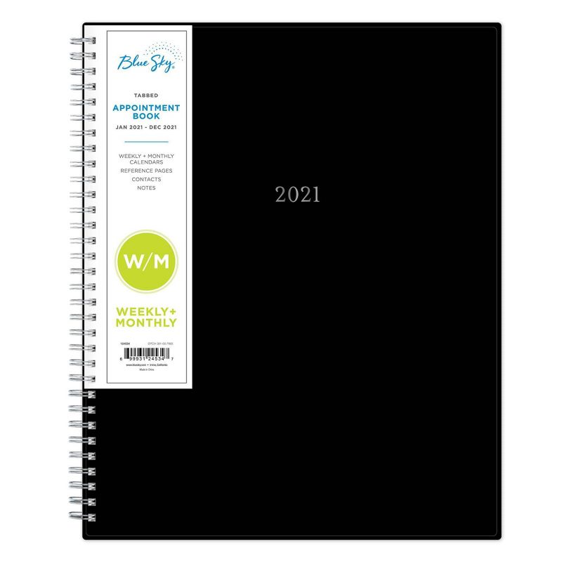2021 Vertical Appointment Planner 8.5" x 11" Plastic Cover Weekly/Monthly Wirebound Black - Blue Sky
