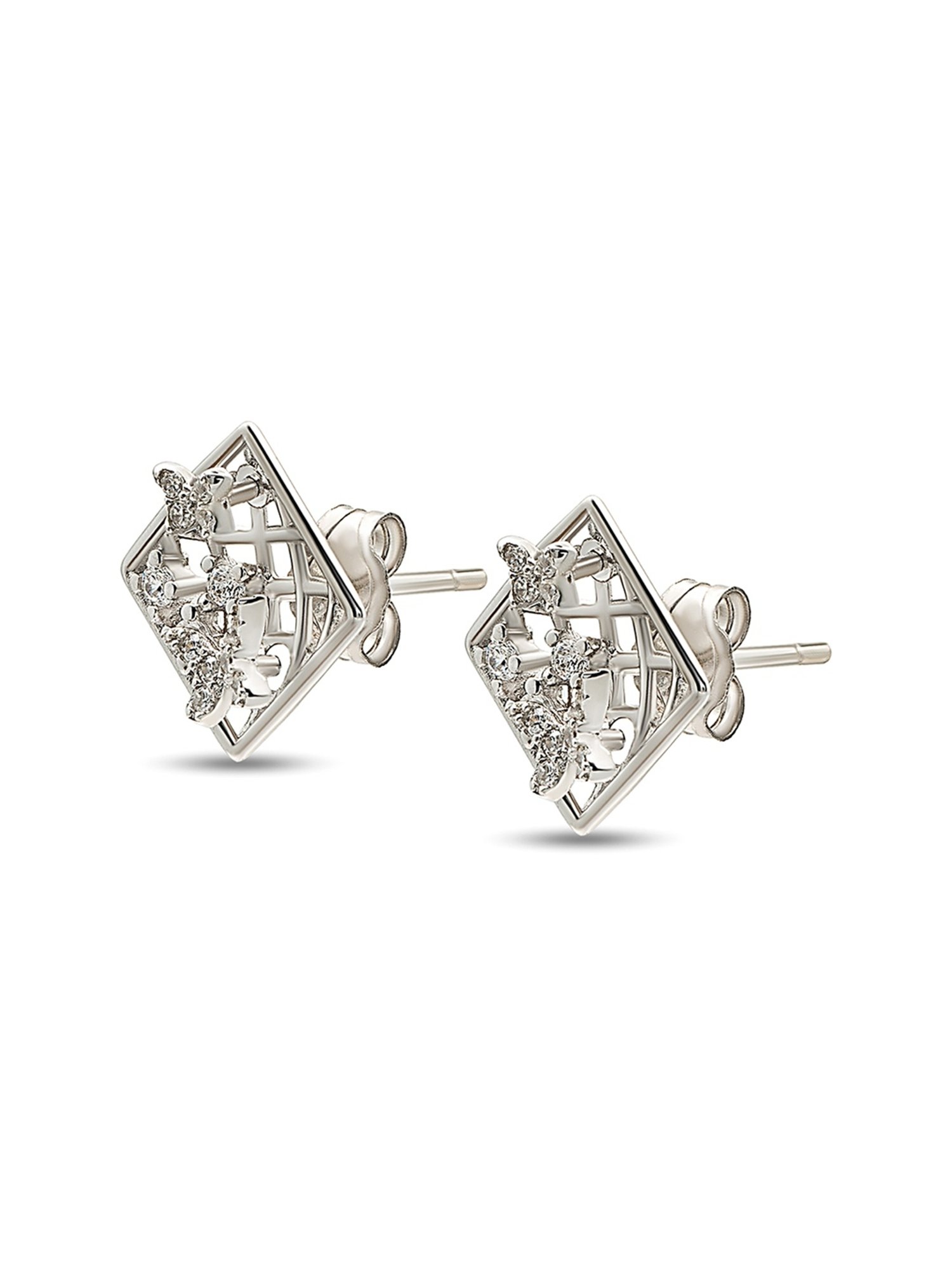 Silberry 92.5 Sterling Silver Square Jewel Stud Earrings for Women