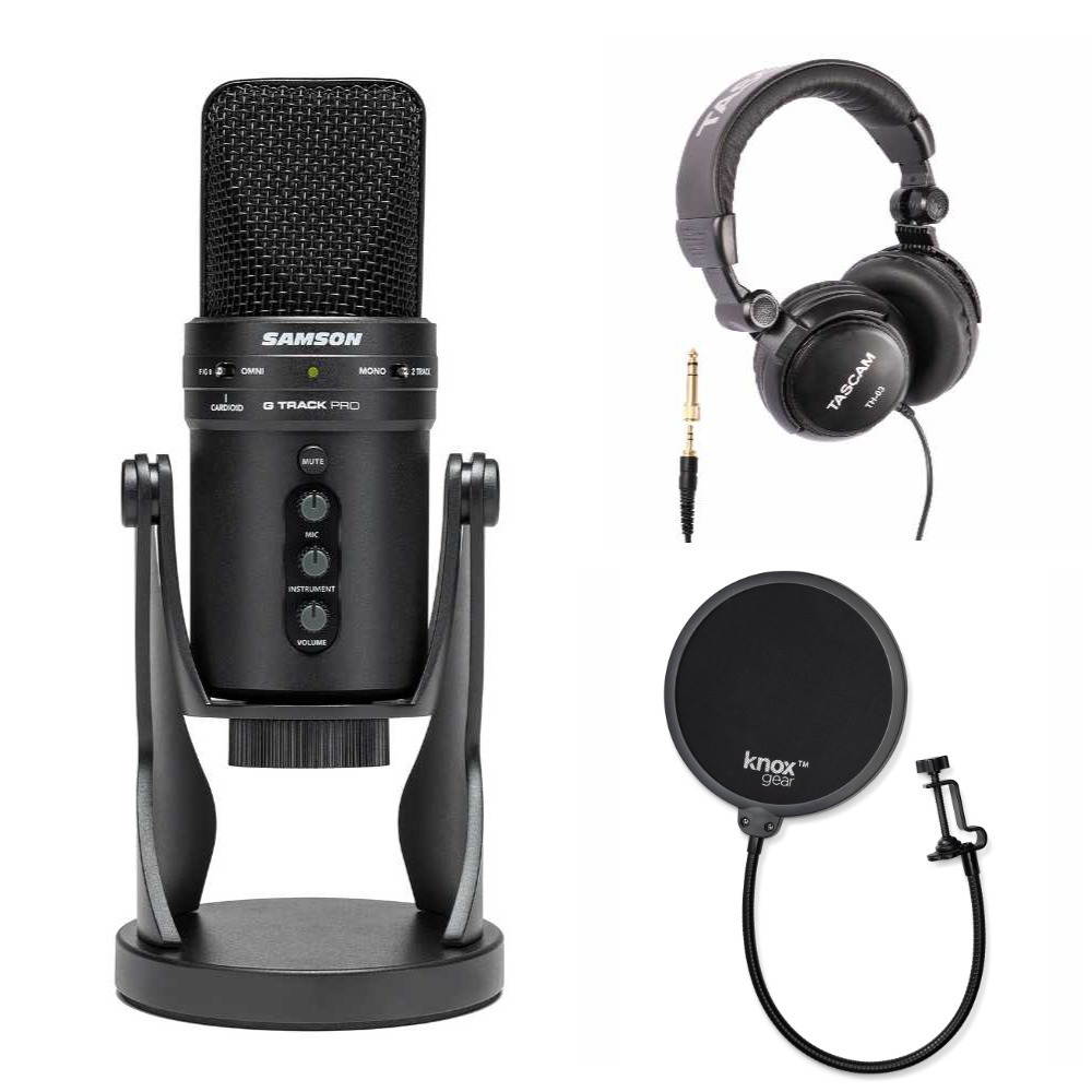 Samson G-Track USB Microphone with Headphones and Knox Pop Filter