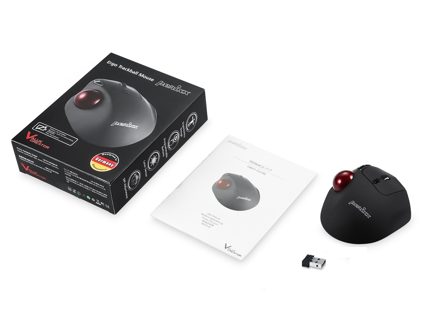 Perixx PERIMICE-517 Wired Ergonomic Mouse Trackball Mouse, 7 Button Rollerball Mouse, 2 DPI Level