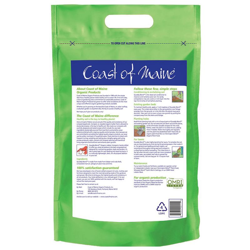 Coast of Maine OMRI Listed Quoddy Blend Lobster and Crab Organic Compost Plant Potting Soil Blend for Container Gardens and Flower Pots, 10 Pound Bag