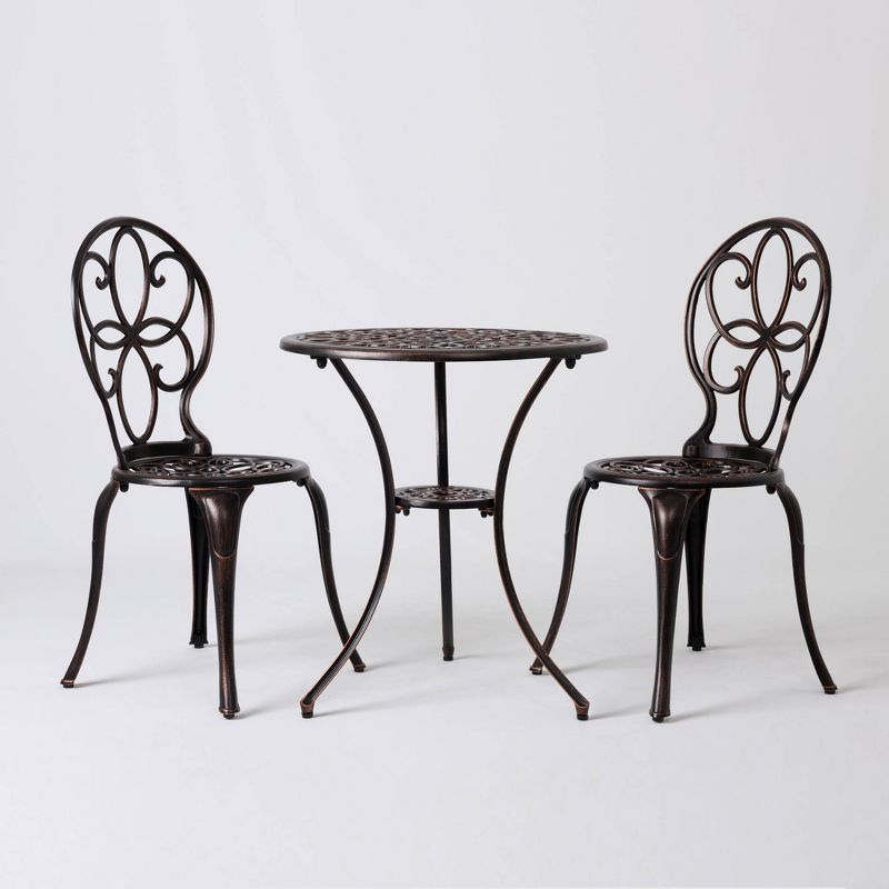3pc Cast Aluminum Patio Bistro Set Antique Bronze - Balkene Home