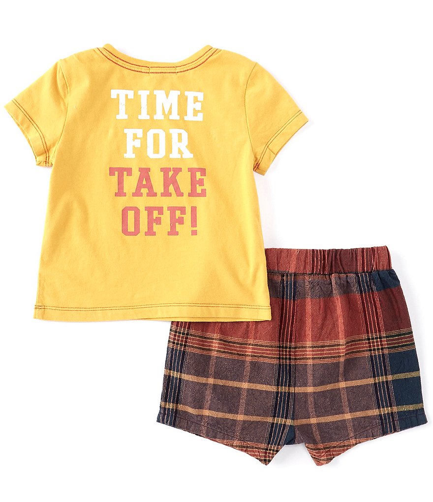Peek Baby Boys 3-24 Months Short-Sleeve Take Flight Tee & Plaid Woven Shorts Set