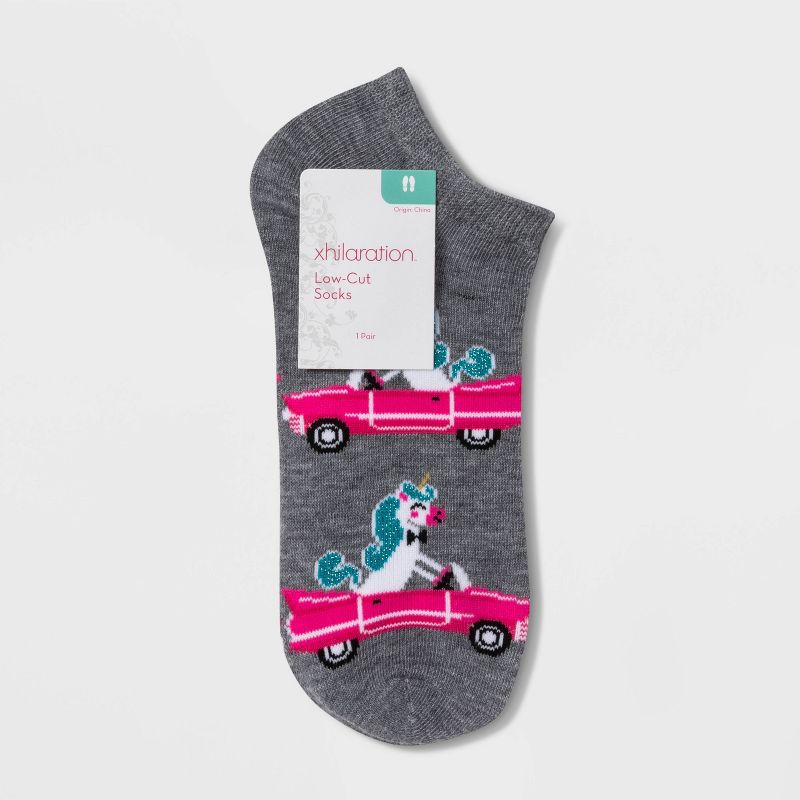 Women's Sparkly Unicorn in Convertible Low Cut Socks - Xhilaration™ Heather Gray 4-10