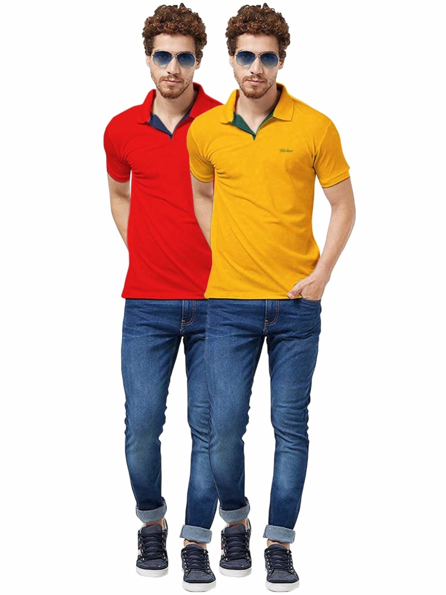 Tab91 Red & Yellow Regular Fit Printed Polo T-Shirts