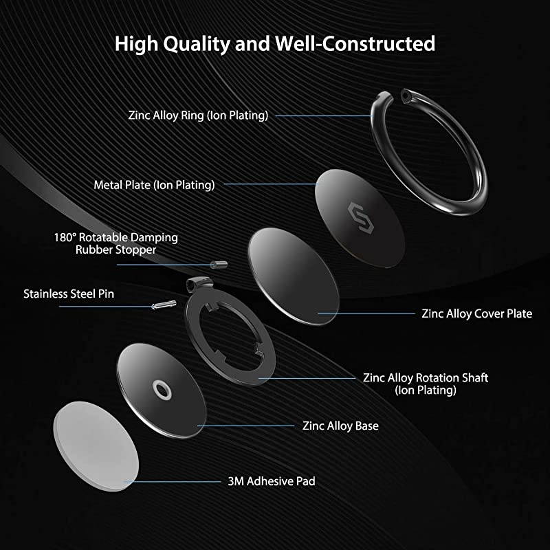 Cell Phone Ring Holder Stand, 360 Degree Rotation Universal Finger Ring Kickstand with Polished Metal Phone Grip for Magnetic Car Mount Compatible with iPhone, Samsung, LG, Sony, HTC and More