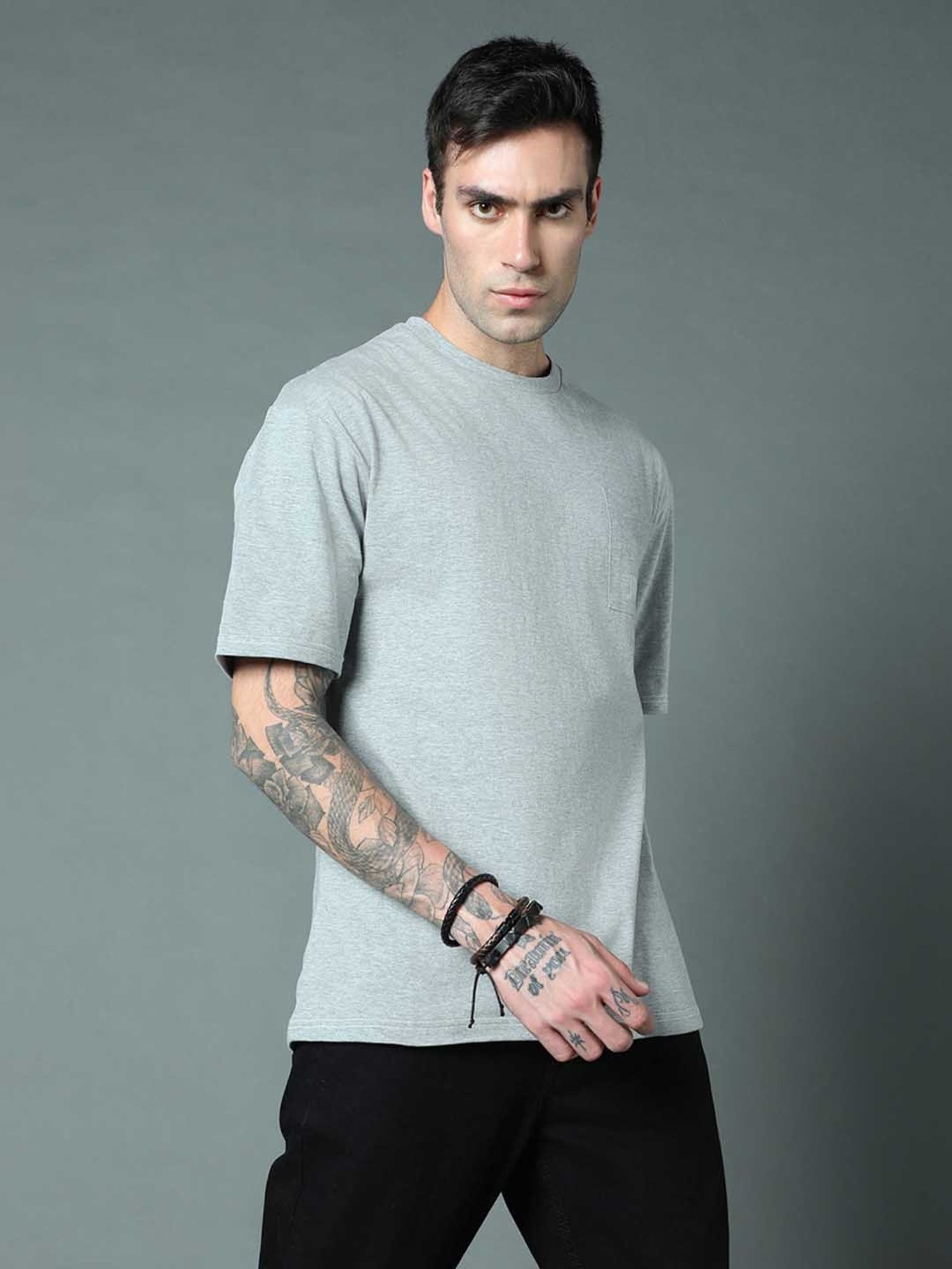 High Star Grey Relaxed Fit Crew T-Shirt