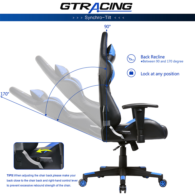 GTRACING Gaming Chair Ergonomic Racing Desk Chair PU Leather High-Back Adjustable Professional E-Sports Chair with Headrest and Lumbar Pillows GTBEE Series