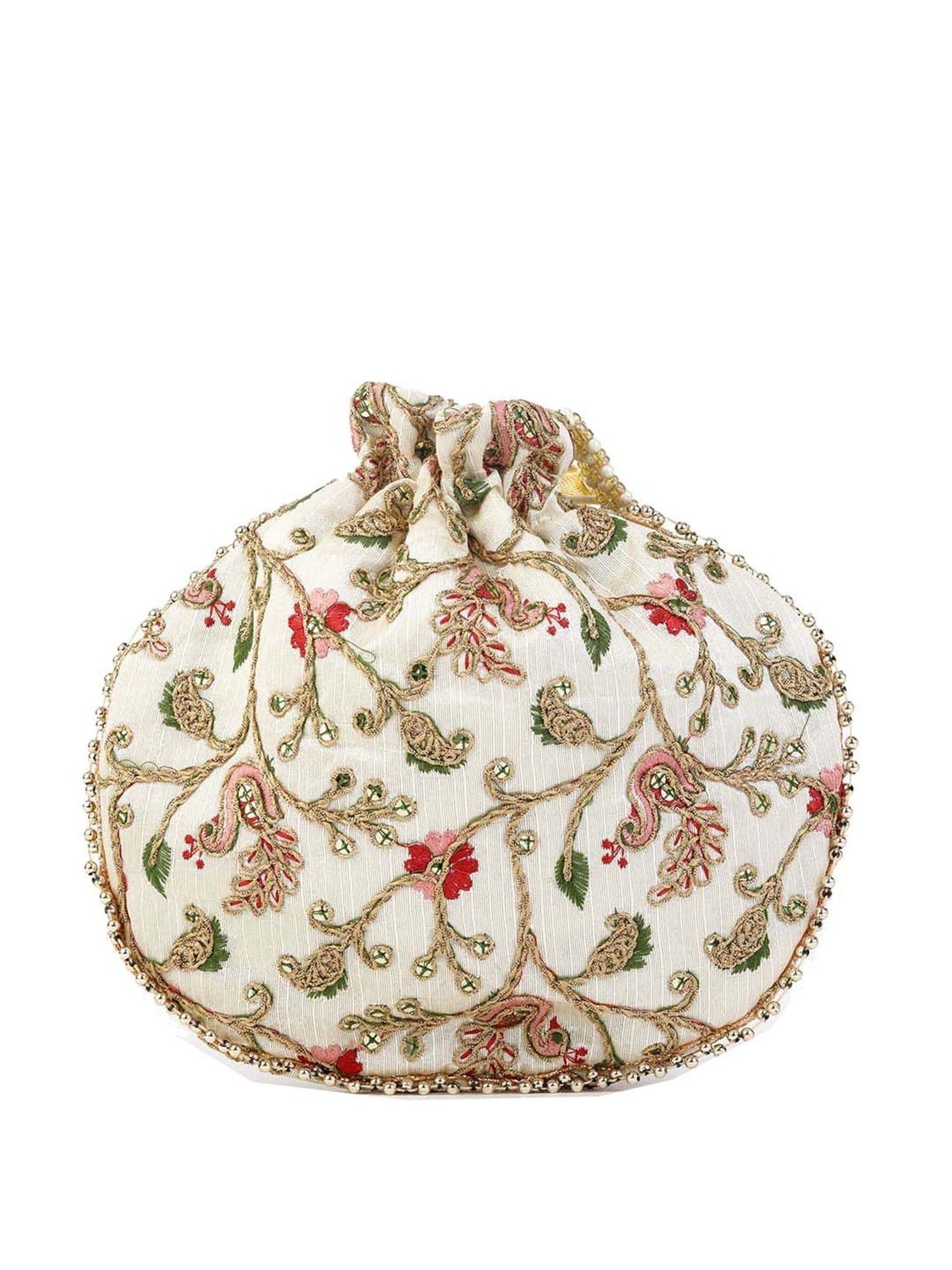 Gaurapakhi White Embroidered Potli