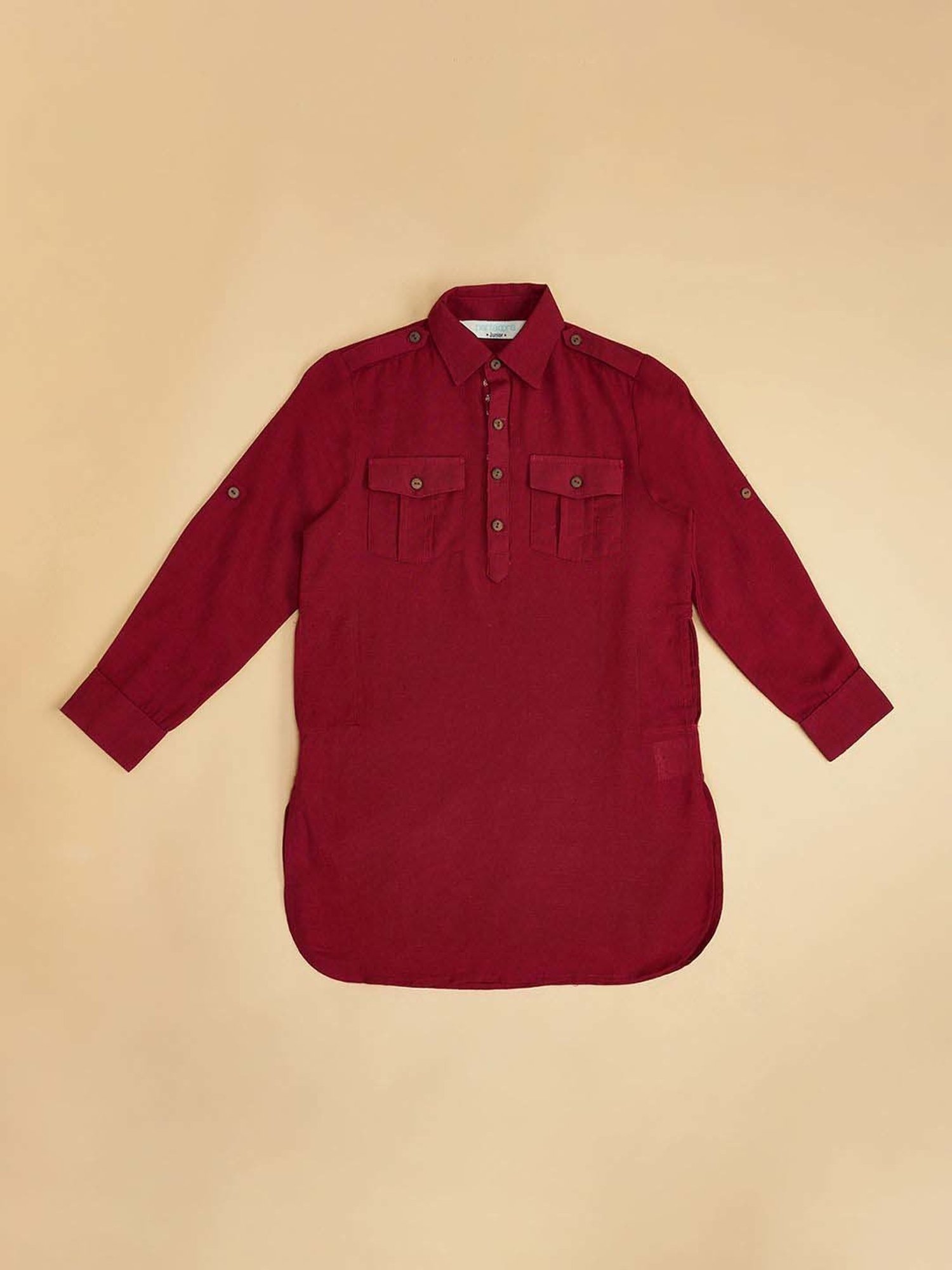 Indus Route by Pantaloons Kids Maroon Cotton Regular Fit Full Sleeves Kurta