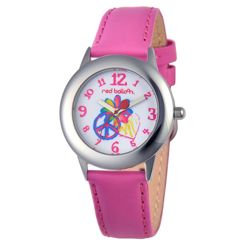 Girls' Red Balloon Peace-Love & Happiness Stainless Steel Watch - Peach