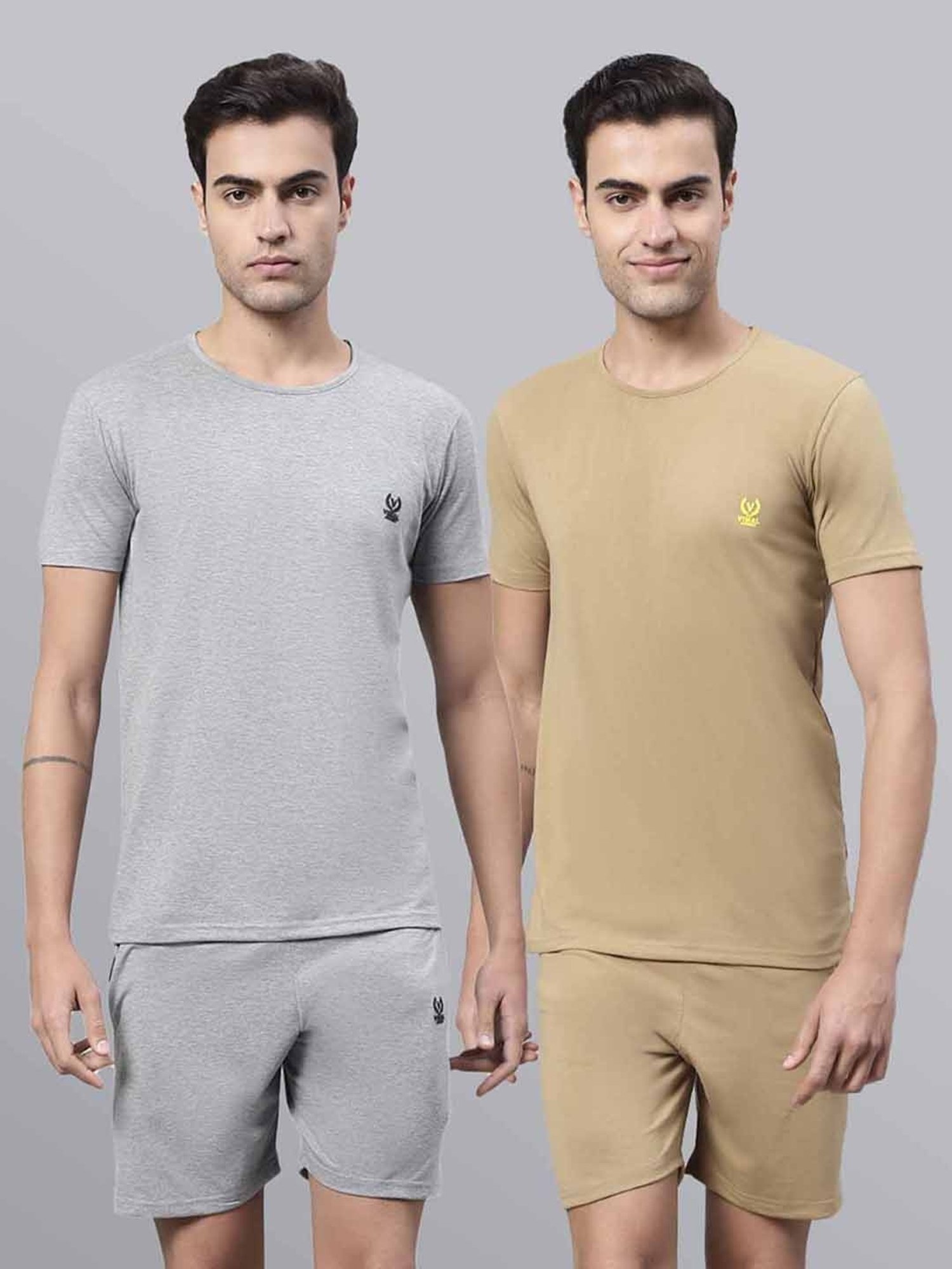 Vimal Jonney Grey & Brown Cotton Regular Fit Co-Ord Set Pack Of 2