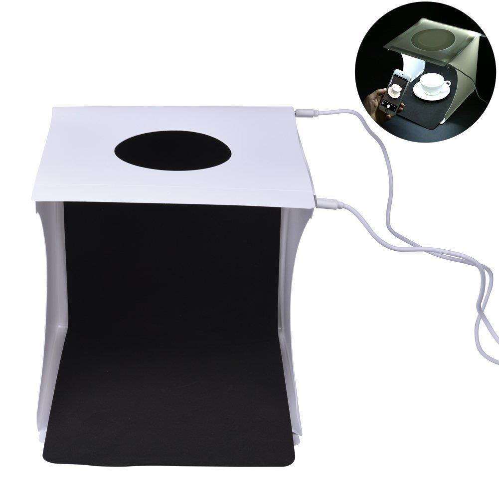 EIGIIS Foldable Photography Light Box Photo Studio Tent with LED Light Strips White and Black Backdrops