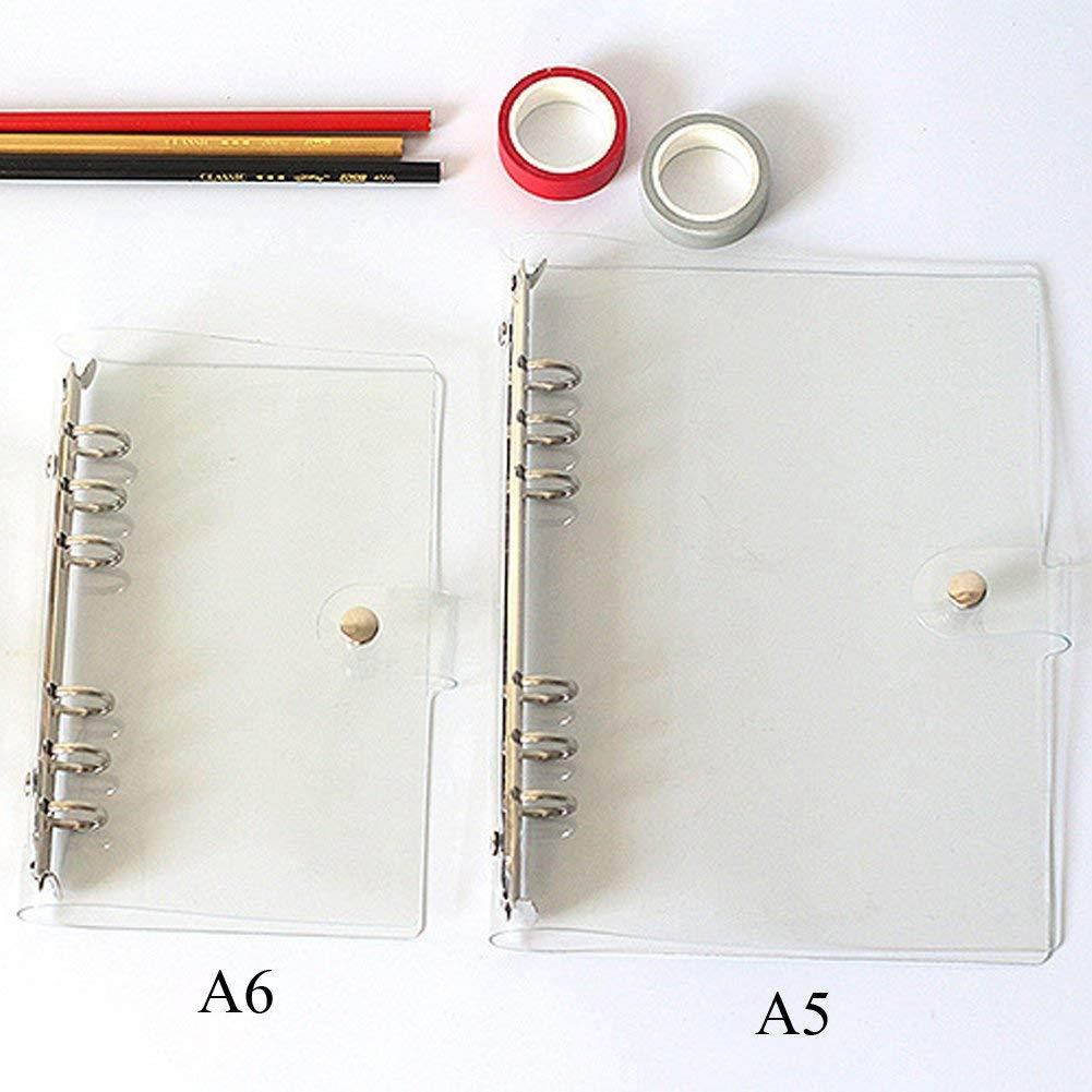 Ozzptuu Transparent PVC 6-Hole Ring Binder Cover Fresh Hand Books Snap Button Closure Round Ring Binders No Loose-Leaf Inner Core (A6)