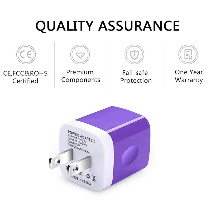 Charger Cube 21A Dual USB Travel Wall Charger USB Plug AC Adapter Base Box Plug Cube Replacement for iPhone X877 Plus6S6 Plus iPad Pro AirMini and Other Tablet Block Box CubePurple