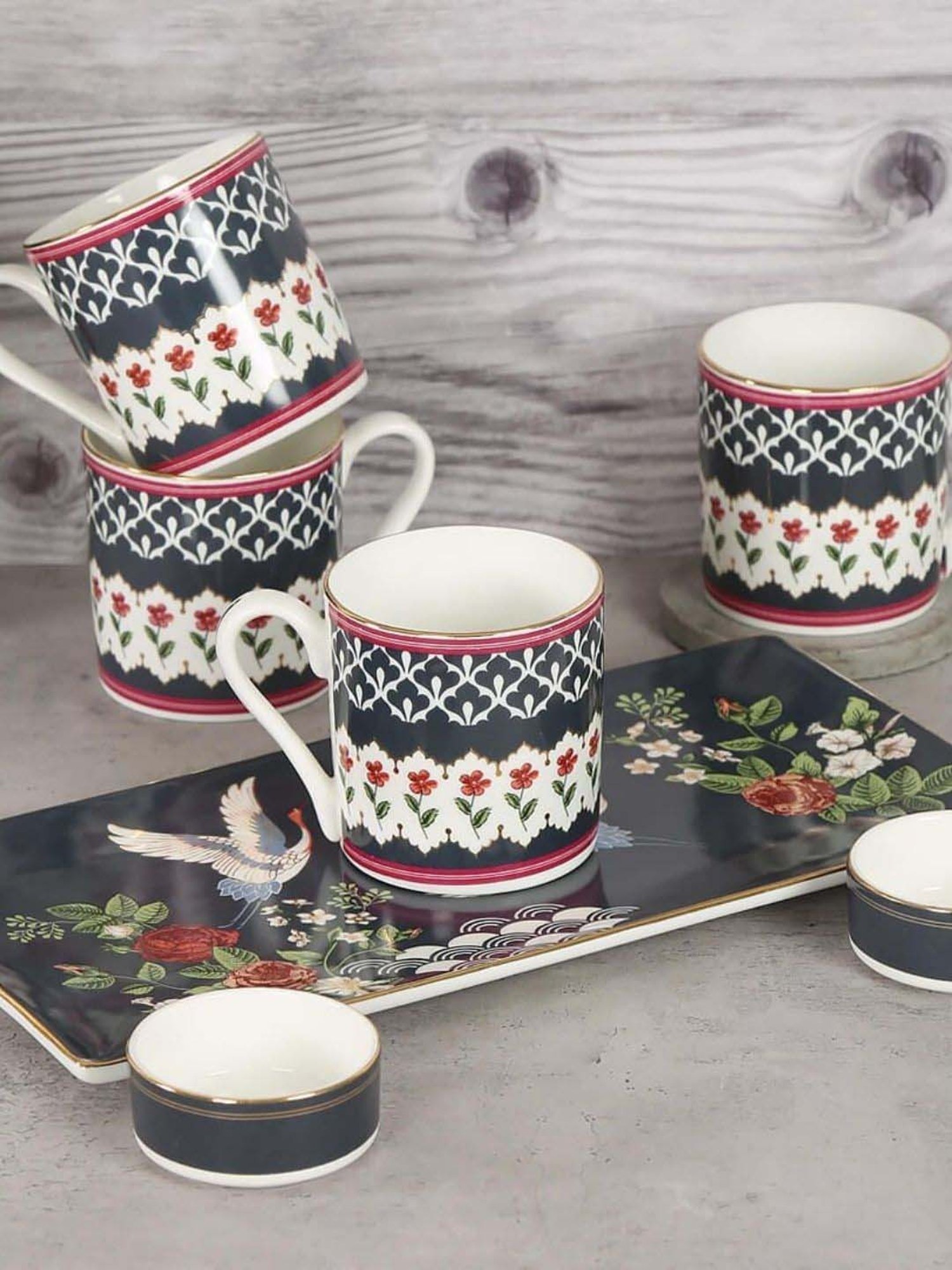 India Circus Black & White Ceramic Tea Set