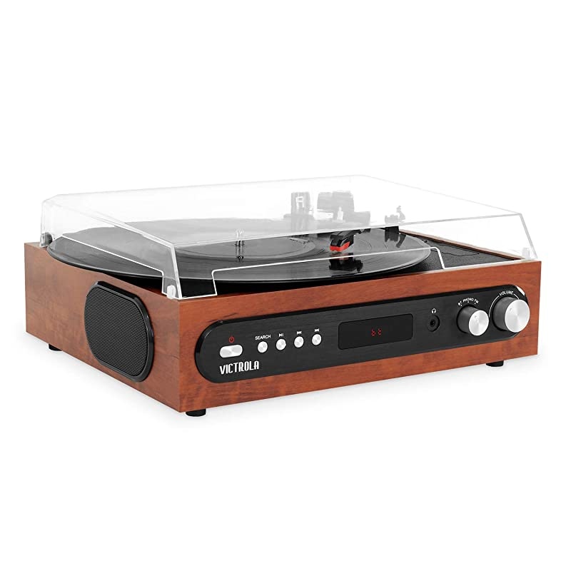 Allin1 Bluetooth Record Player with Built in Speakers and 3Speed Turntable Mahogany VTA65MAH