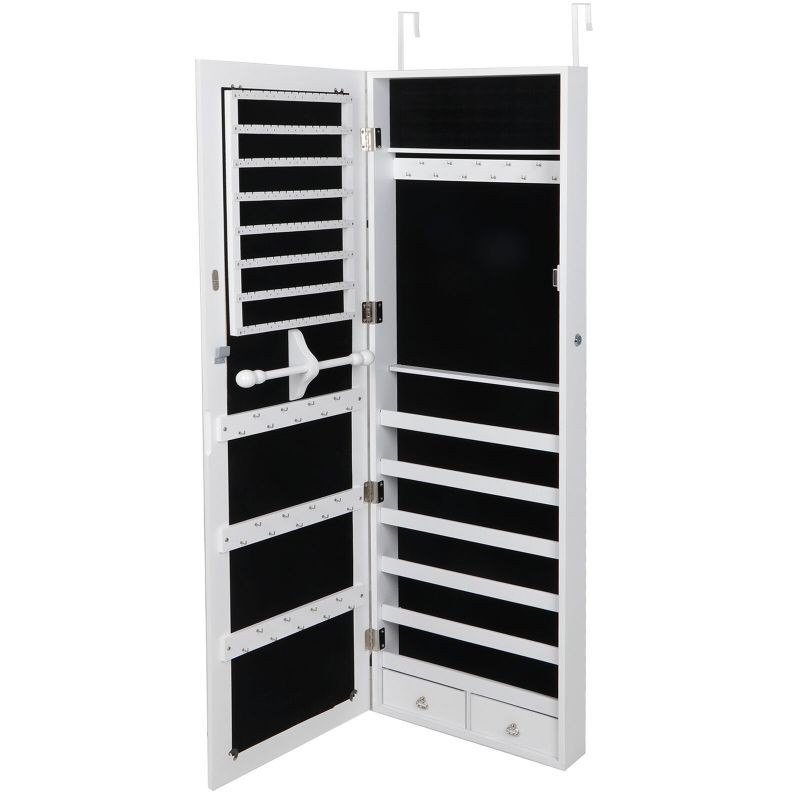 Door Wall Jewelry Cabinet Armoire Mounted Lockable Velvet Inner 2 Drawers