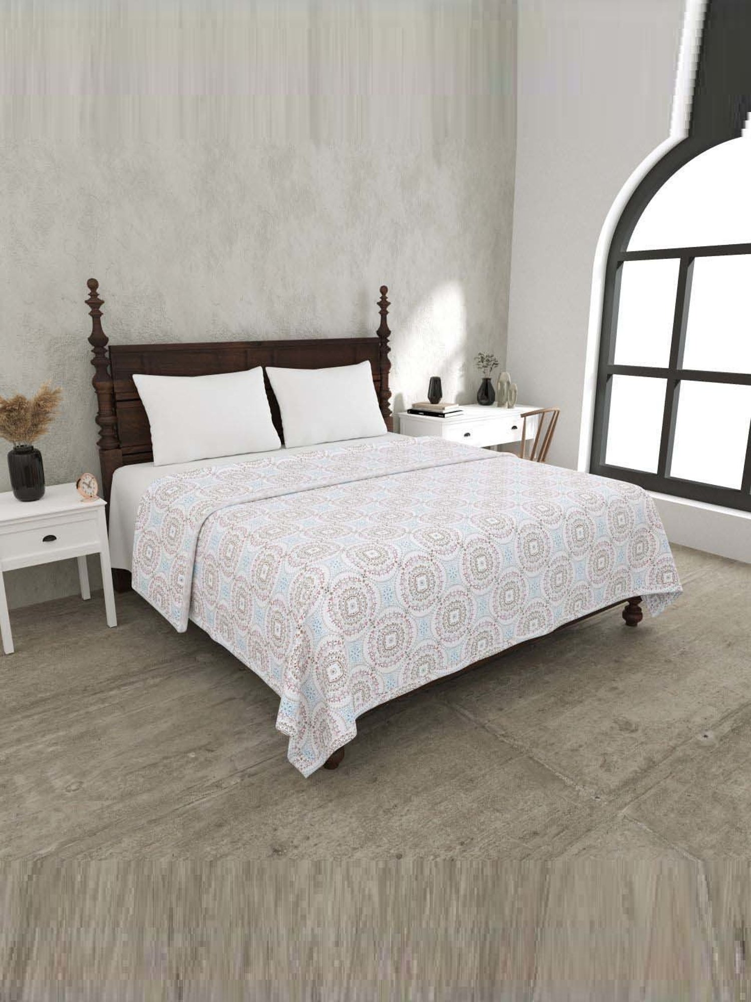 Haus & Kinder Cambric Floral Green & Yellow Cotton Single Reversible Dohar