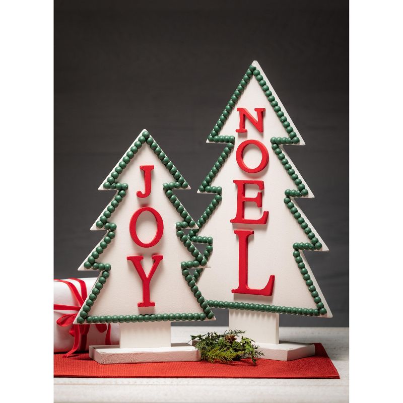Sullivans Joy & Noel Wood Tree Set of 2, 18.5"H & 14.5"H Red