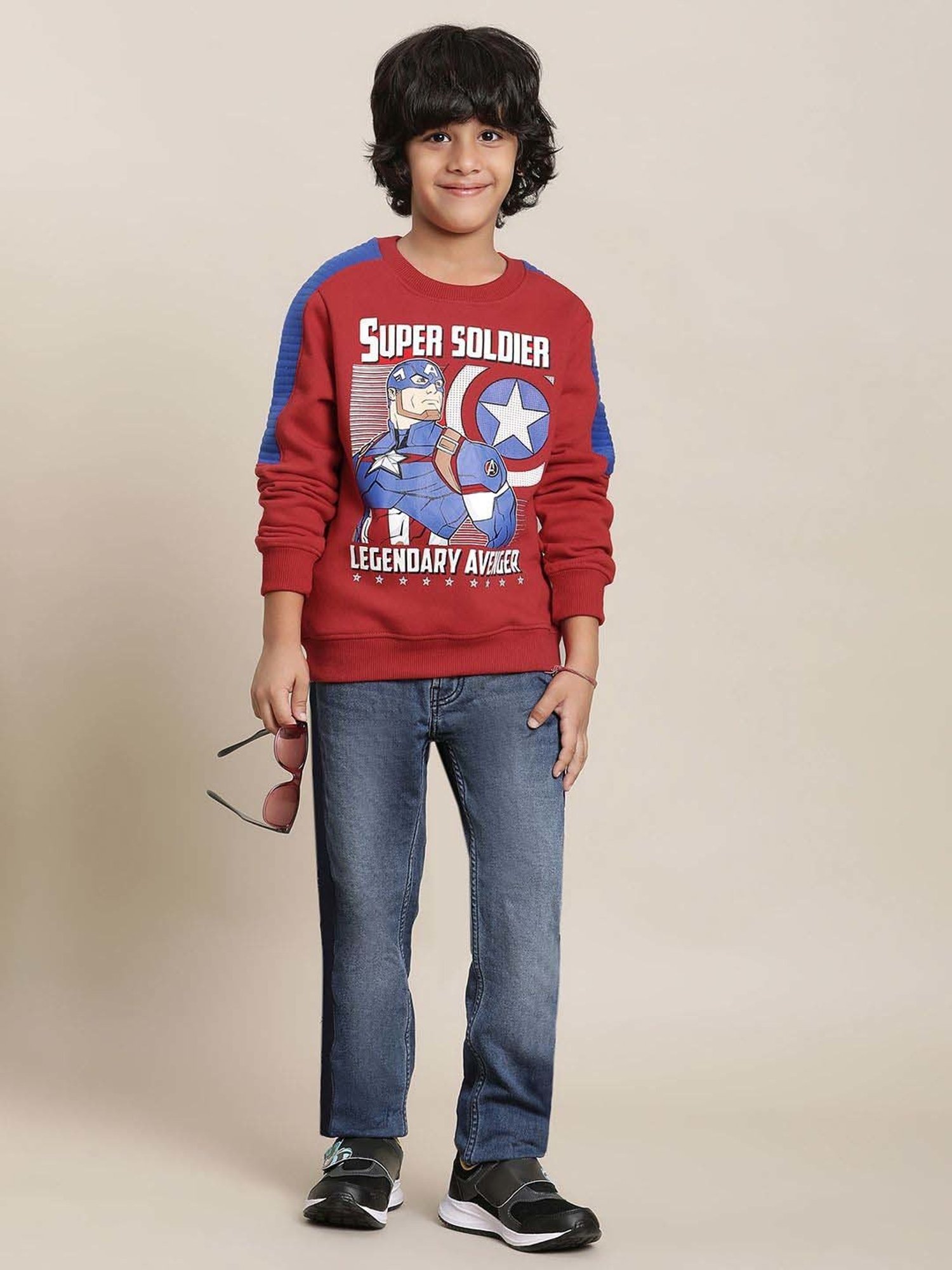 Kidsville Maroon & Blue Cotton Printed Full Sleeves Sweatshirt