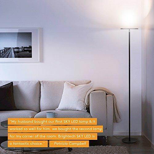 Brightech SKY LED Torchiere Floor Lamp &ndash; Energy Saving, Dimmable Adjustable Lamp, Reading Lamp&ndash; Modern Tall Standing Pole Uplight Lamp Light for Living Room, Dorm, Bedroom, and Office &ndash;Black