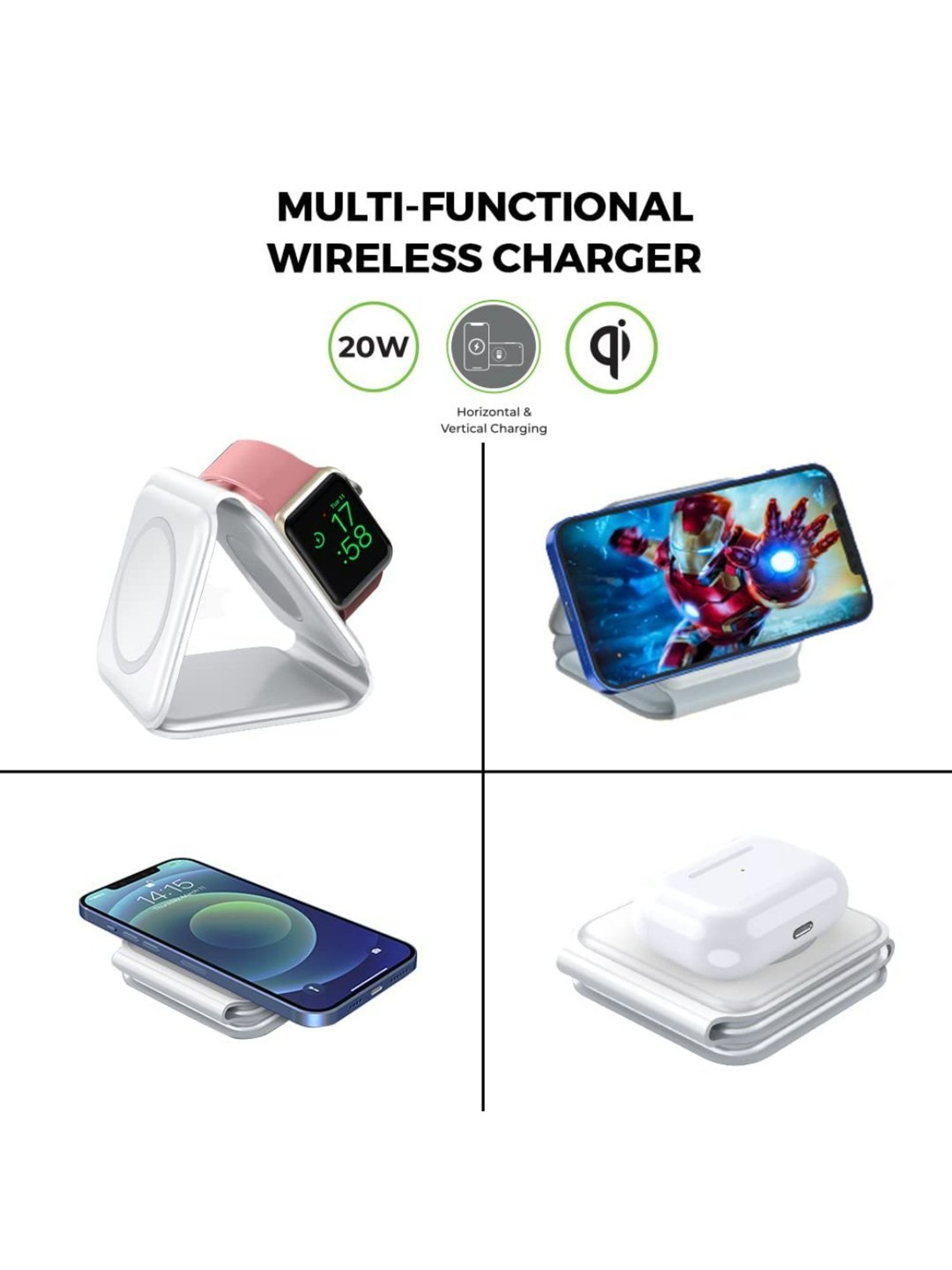 Ultraprolink UM1006FW Vylis Fold 20, 3 in 1 Folding 20W Wireless Charger with LED Effect (White)