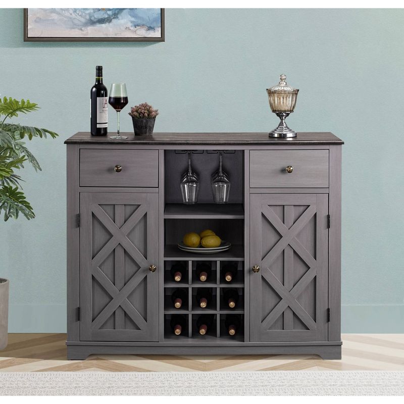 47" Wood Bar Cabinet with Brushed Nickel Knobs Gray - Home Essentials