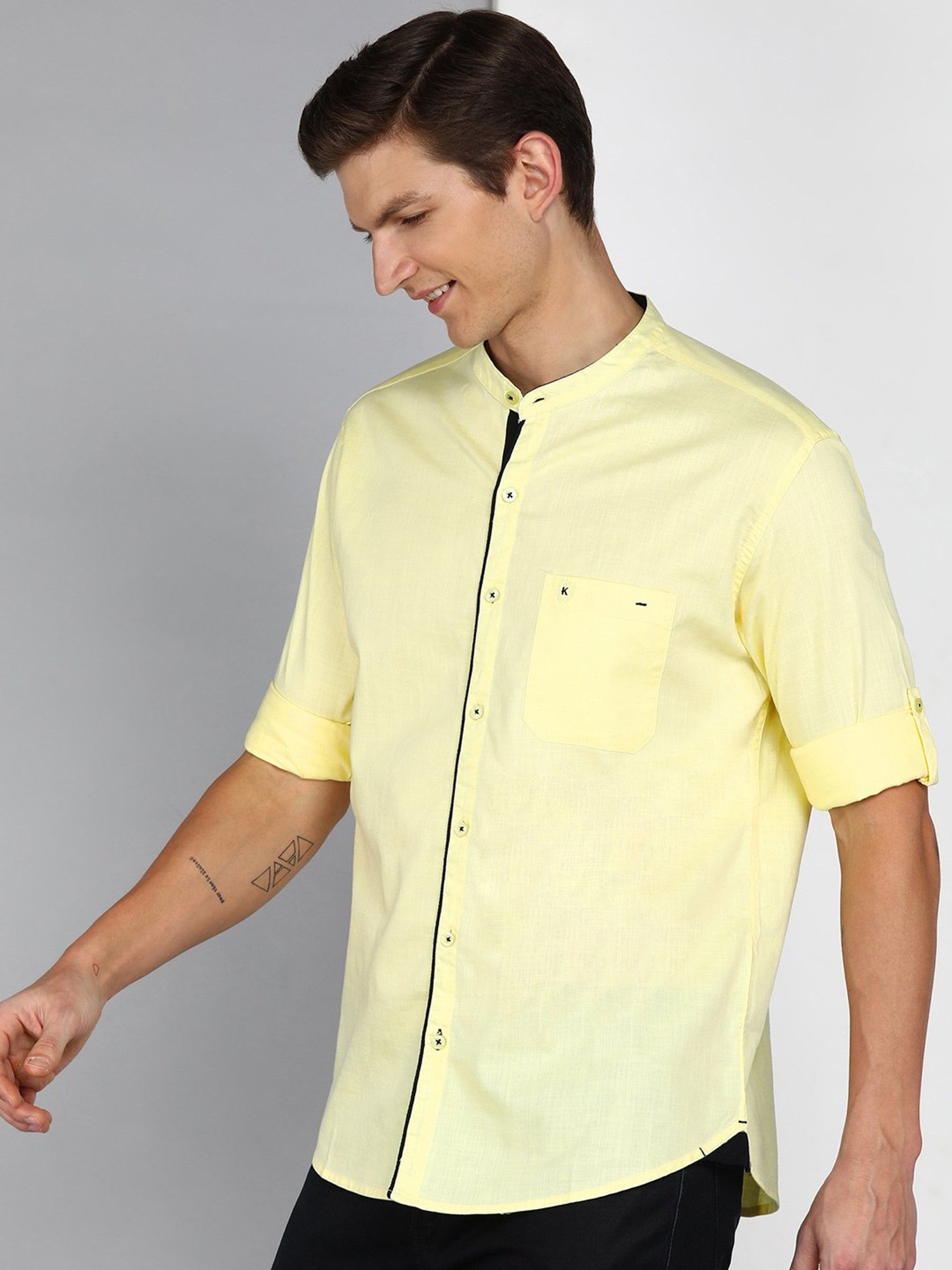 Kuons Avenue Lime Yellow Slim Fit Shirt