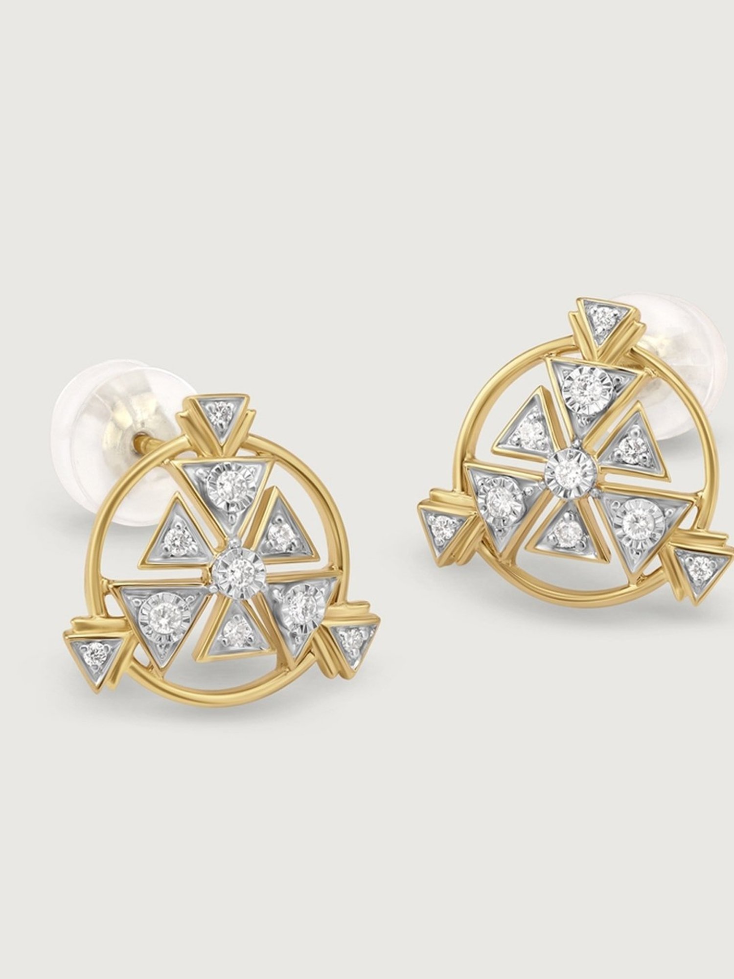 Mia by Tanishq Shimmering Skyline Cluster 14k Gold & Diamond Stud Earrings