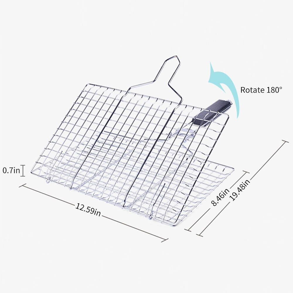 Grilling Basket Non-Stick Barbecue Basket Removable Heavy Duty BBQ Tools Grill Basket for Meats Fish Vegetables Steak