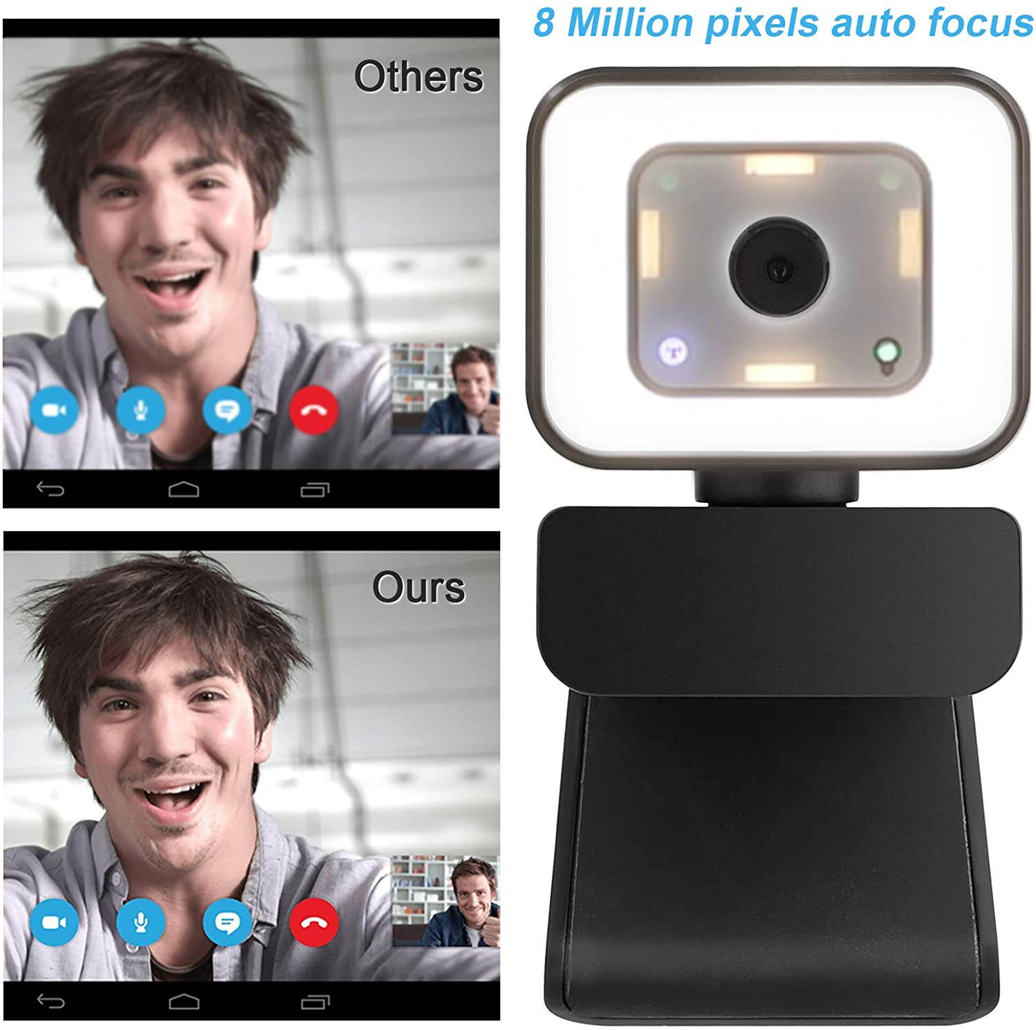 Webcam with Microphone, Full HD Video Webcam 1080P Webcam, Fixed Focus, Automatic Light Correction,  for Video Conferencing, Teaching, Streaming Media and Games