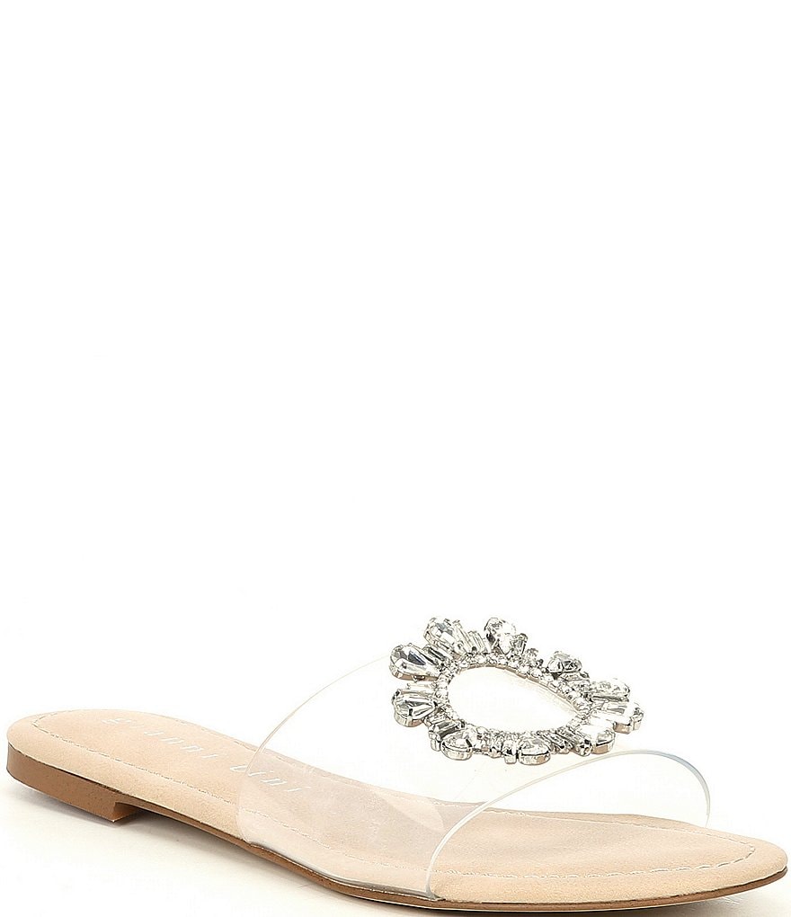 Gianni Bini LotteeThree Rhinestone Ornament Detail Clear Vinyl Slides