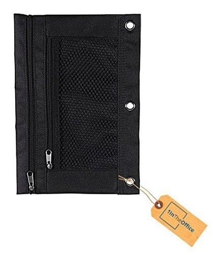1InTheOffice Pencil Pouch 3 Ring, Black, "2 Pack" (Canvas Black)