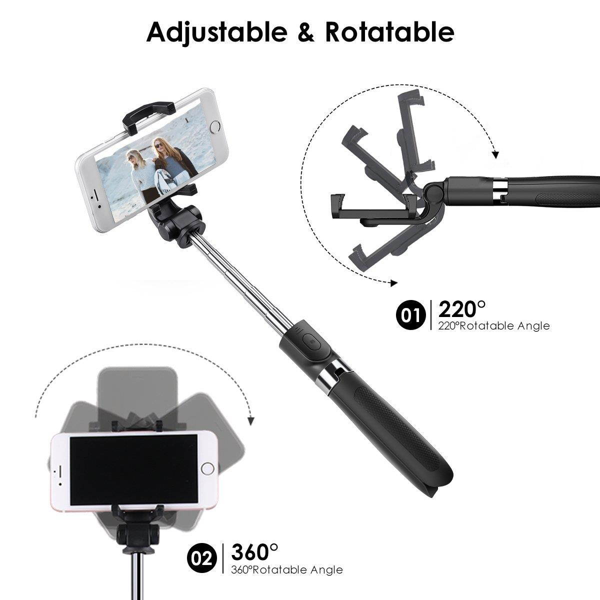 Bluetooth Selfie Stick Tripod, ELEGIANT 2 in 1 Extendable Monopod Selfie Stick with Removable Mini Bluetooth Remote, Adjustable Head, Tripod Stand Selfie Stick Compatible iPhone/Huawei/Samsung (Black)