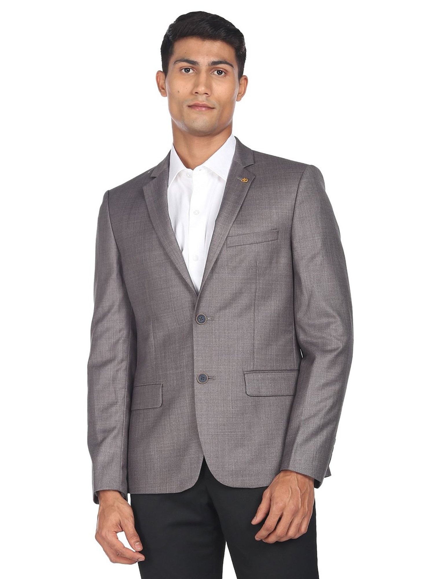 AD by Arvind Grey Regular Fit Notch Lapel Blazer