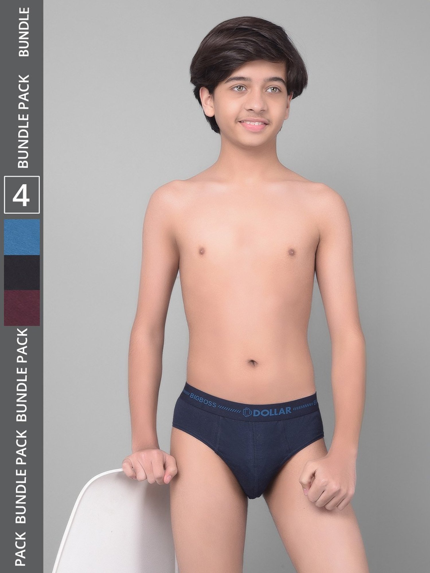 Dollar Bigboss Boys Multicolor Solid Briefs (Pack Of 4)