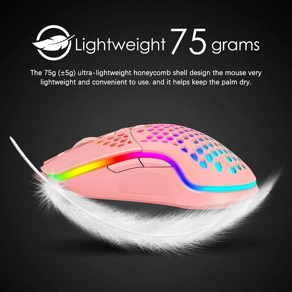 Lightweight Gaming Mouse Wired Honeycomb Hollow RGB Streamer 6400 DPI Programming Optical Sensor Pixert 3325 78G for PC X-Box PS4 Gamer