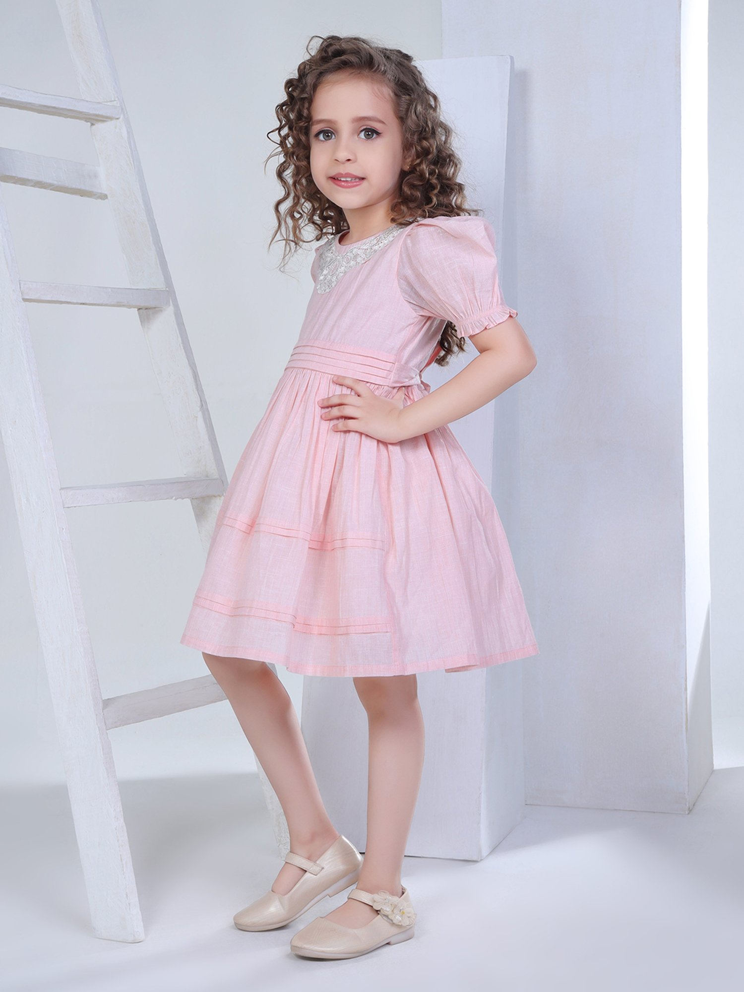 Peppermint Kids Peach Solid Dress