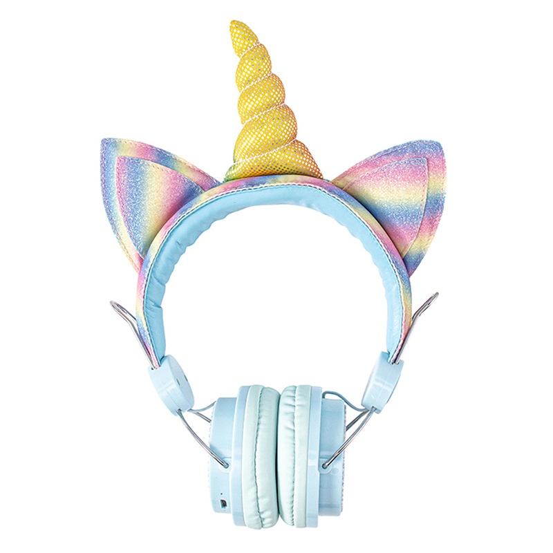 bluetooth Wireless Headphones Stereo HD Dynamic Drivers FM Headset Cute Kid Music Head-Mounted Earphone with Mic-B/Blue