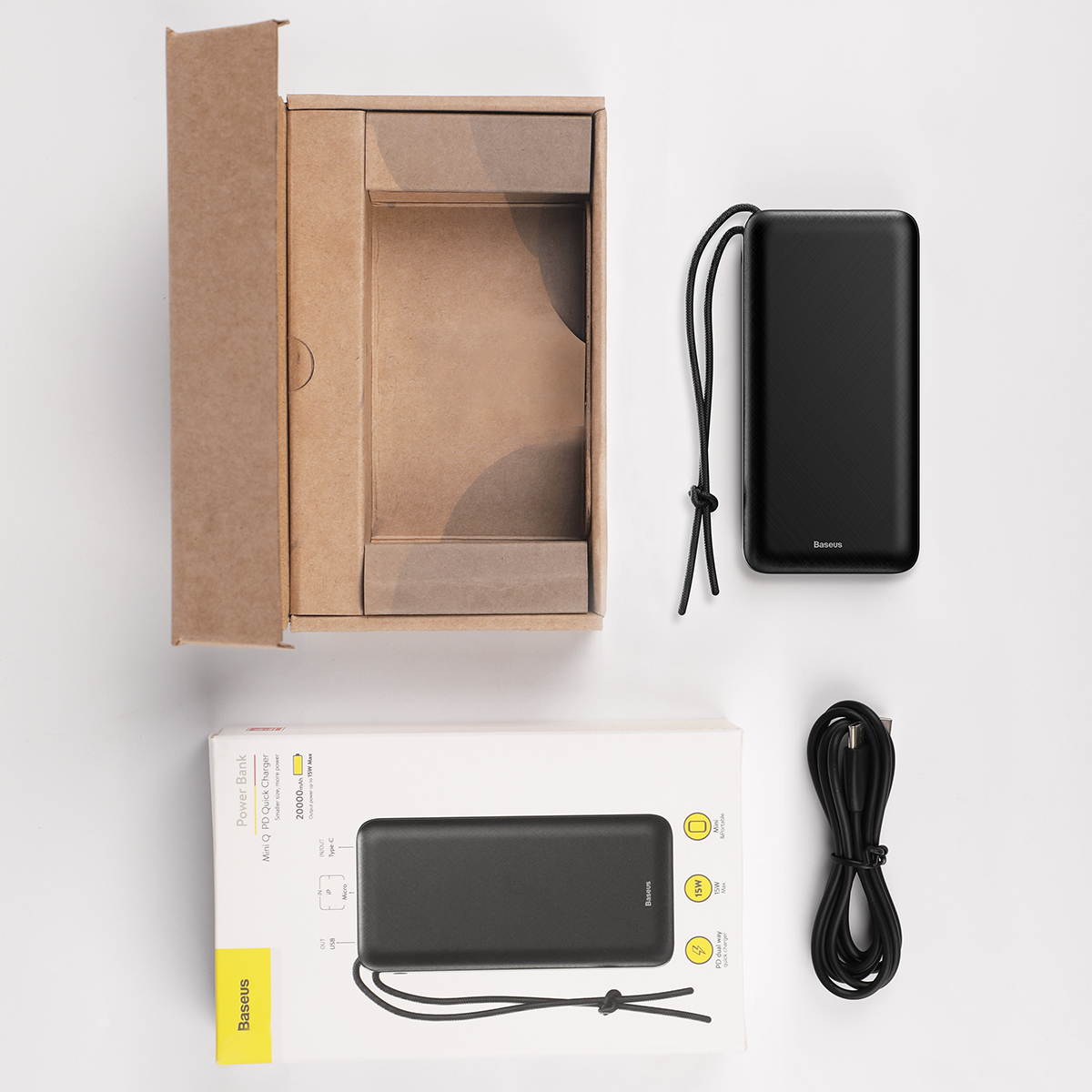 Baseus Mini QC Portable Travel Fast Charging Power Bank 20000mAh Type-C - & Micro Ports - White