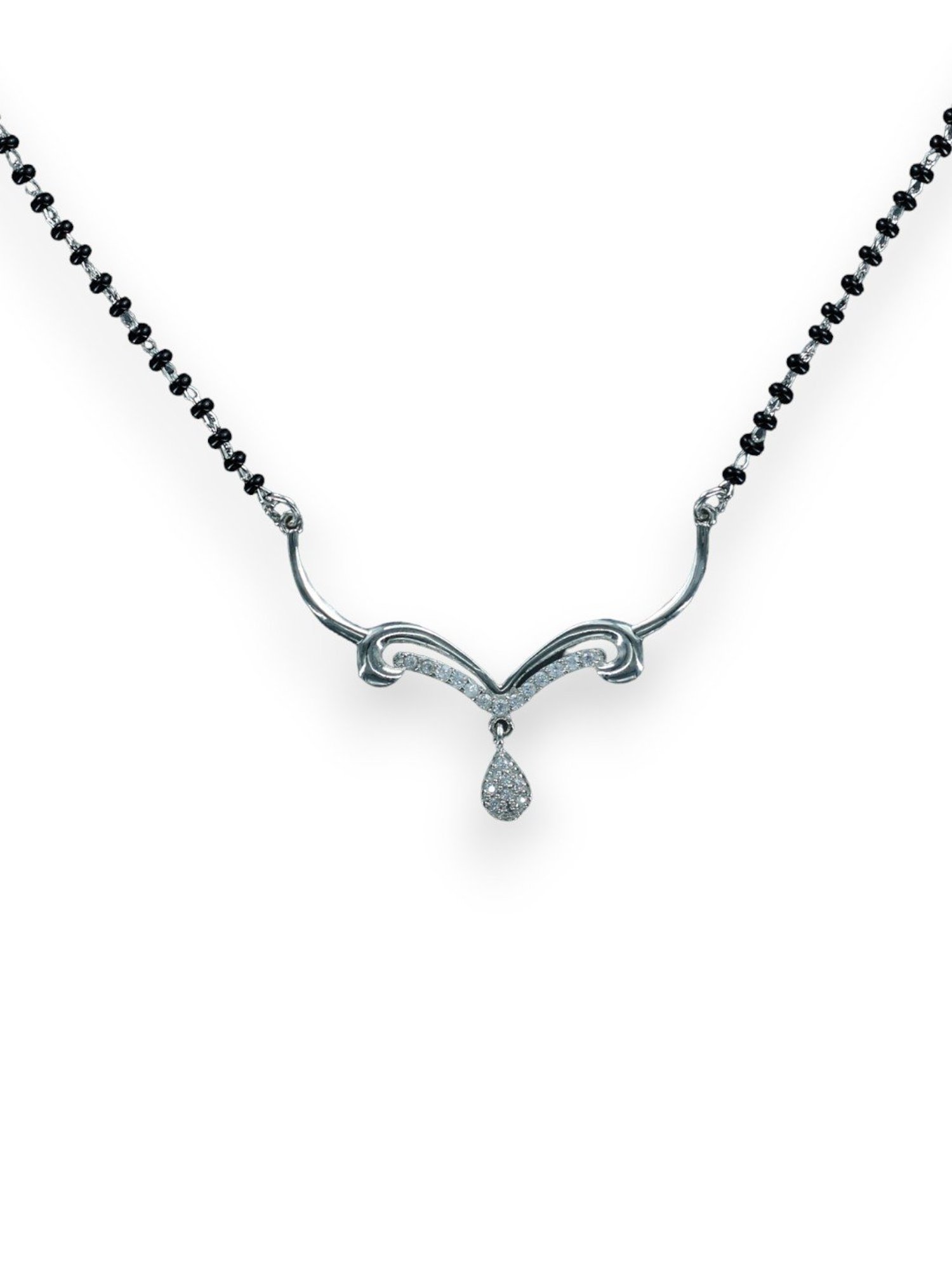 Taraash 92.5 Silver Black Beads & CZ Stones Mangalsutra