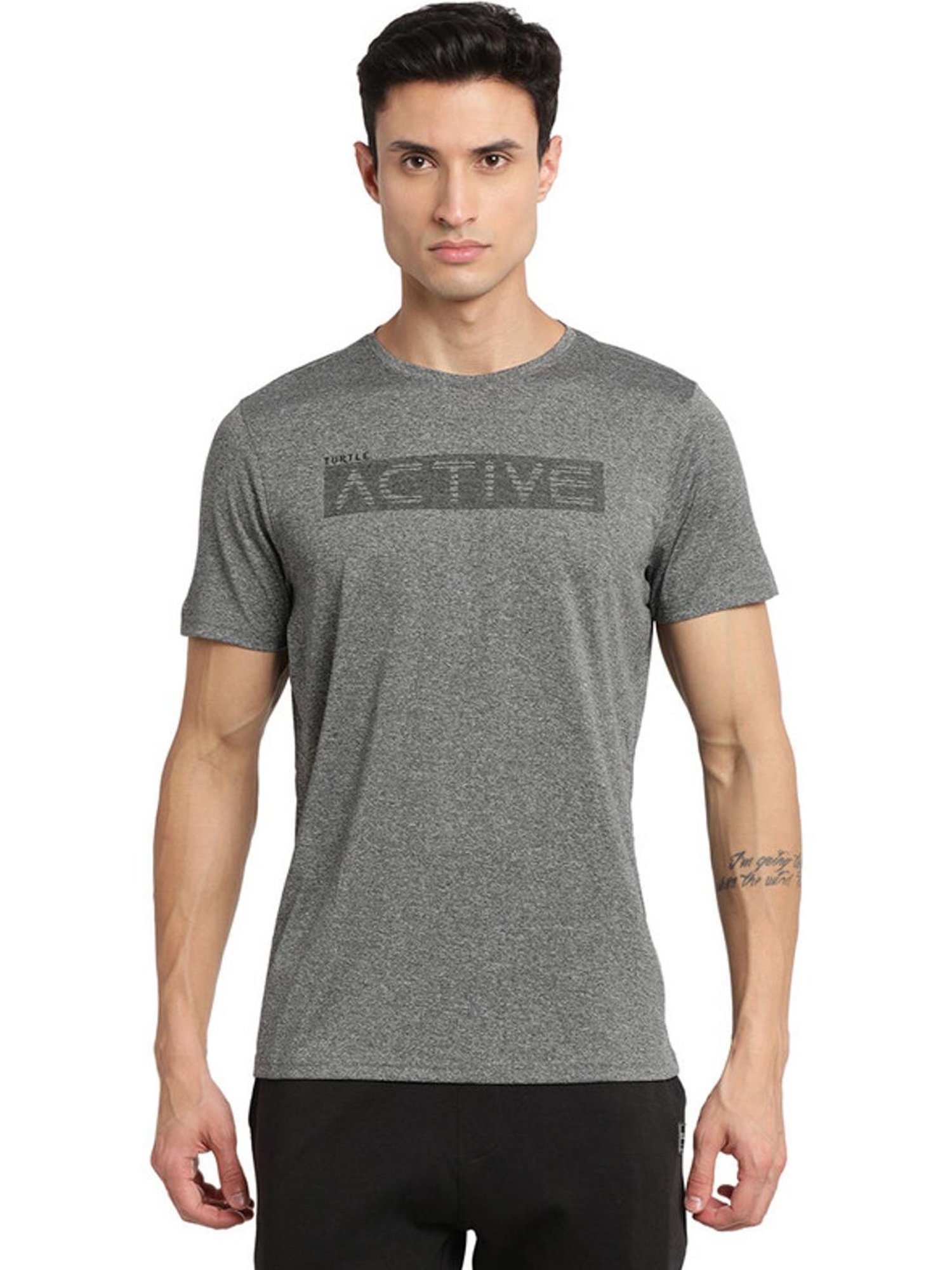 Turtle Grey Slim Fit Printed T-Shirts