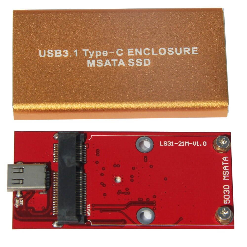 10Gb/s USB 3.1 Type-C to mSATA SSD Enclosure USB-C to mini SATA Hard Disk adapter External HDD Mobile Box