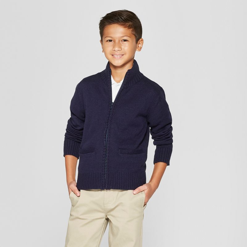 French Toast Boys' Zip Neck Uniform Pullover Sweater - Navy S