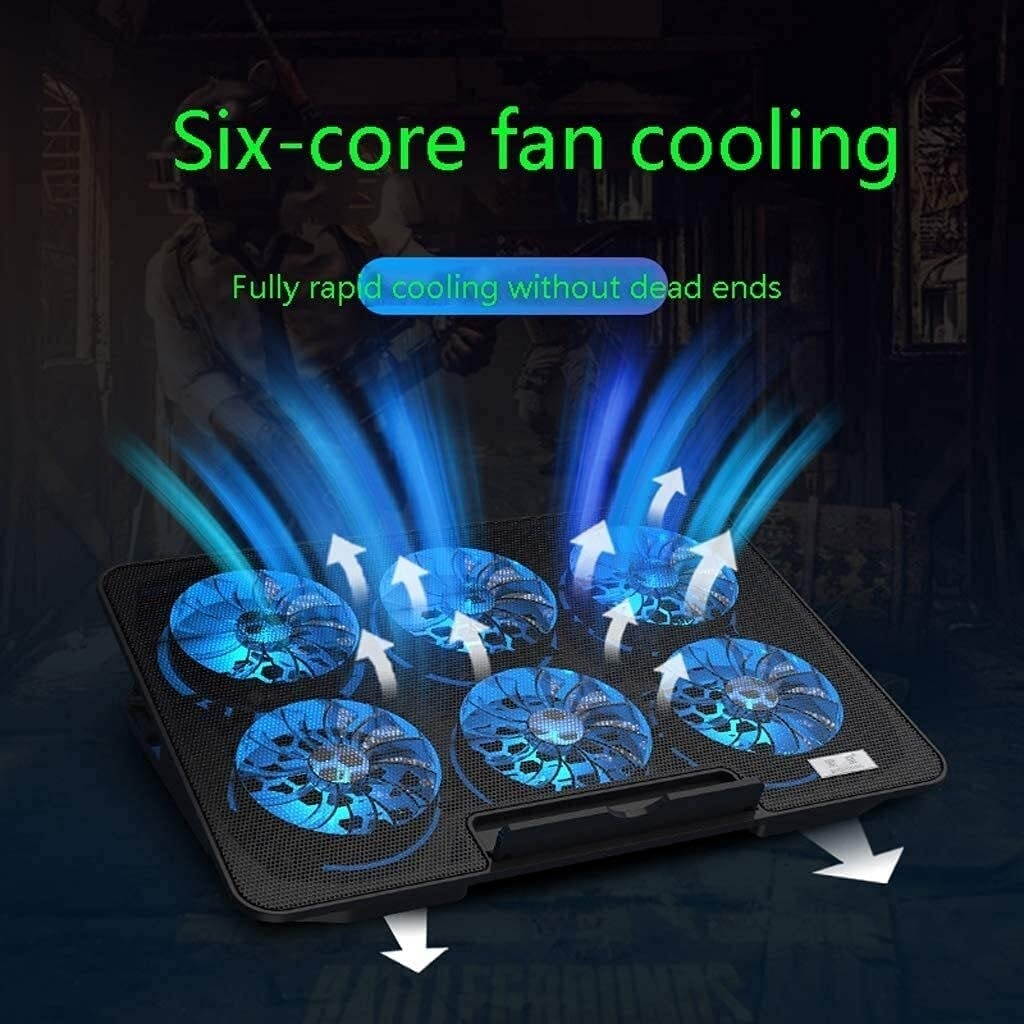 XUNMAIFLB Laptop Cooling Pad Laptop Cooling Pad 12-17.2 Inch Gaming Laptop Cooling Pad 6 Fans and 2 USB 2400 RPM Strong (Color : Black, Size : 26.5x36x2.8cm)
